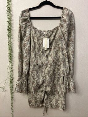NWT Blush J Cream & Floral Bodycon Ruched Puffy Long Sleeve off shoulder Dress